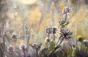 Field with Lilac Clover Flowers & Wild Grass