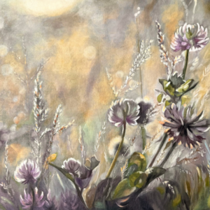 Field with Lilac Clover Flowers & Wild Grass
