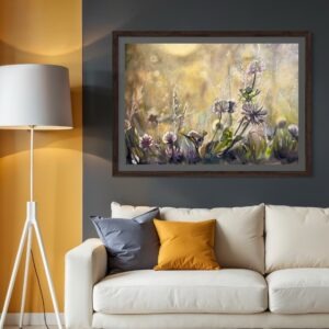 Field with Lilac Clover Flowers & Wild Grass