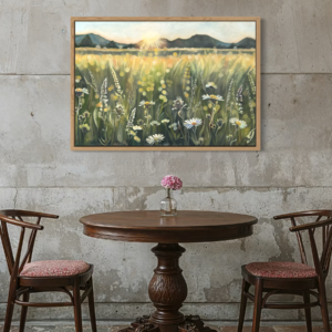 Sun Setting on a Field with Wild Meadow Flowers