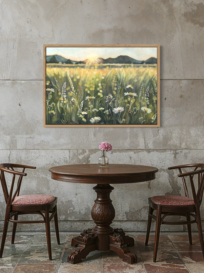 Sun Setting on a Field with Wild Meadow Flowers