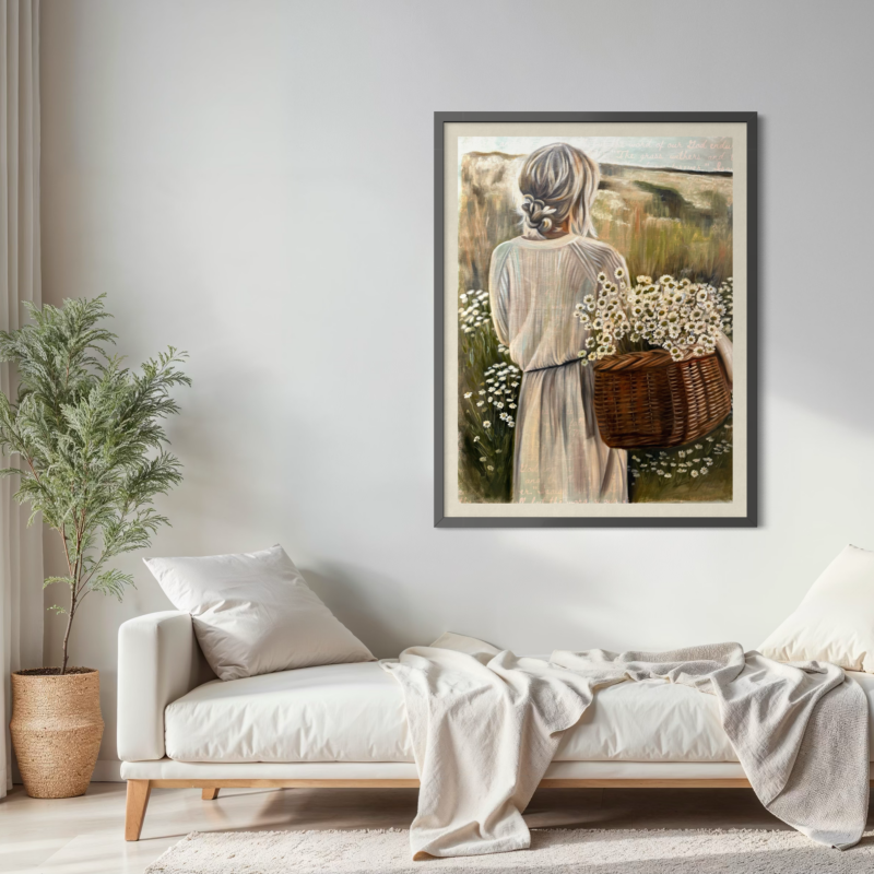 Woman with basket of flowers