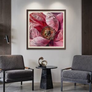 Pink peony with golden center