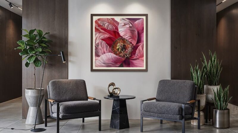 Pink peony with golden center