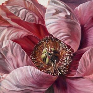 Pink peony with golden center